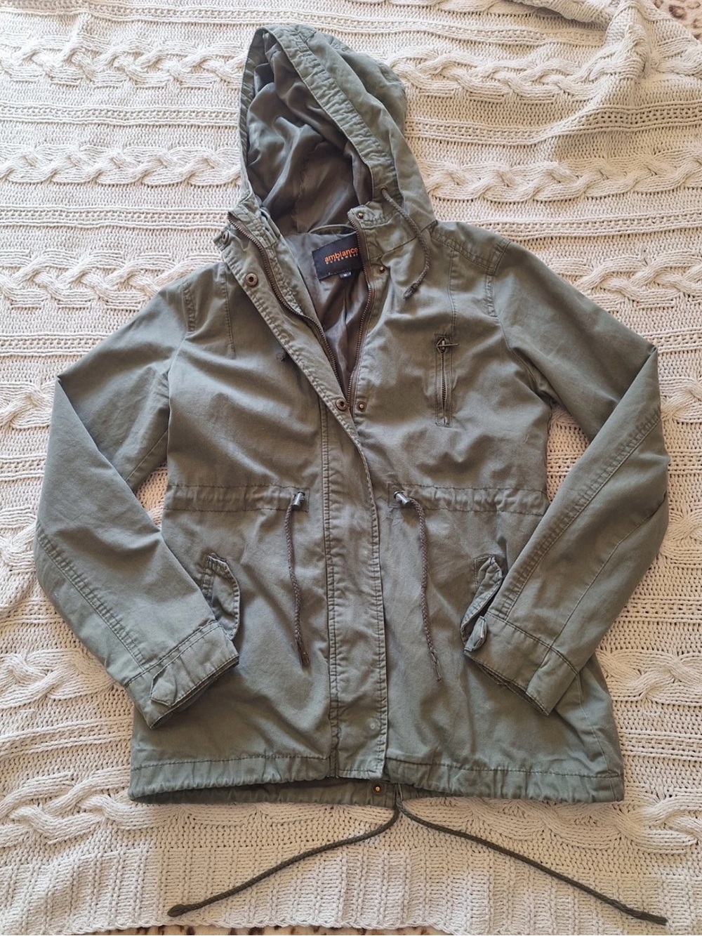Women Junior Olive Utility Hooded Jacket M
